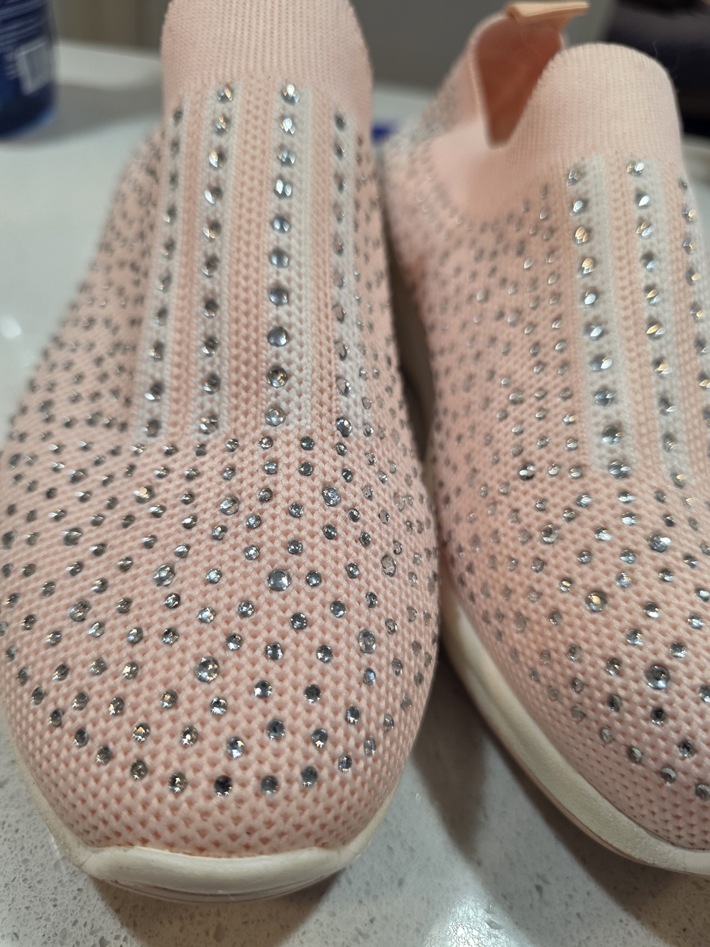 Women's Slip-On Knit Sneakers with Crystal Accents - Pink - Picture 2 of 5